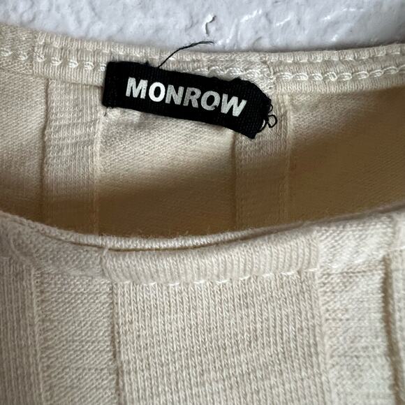 Monrow Flat Rib Asymmetric Ivory Long Sleeve Cut Out Top Size XS - Picture 9 of 9